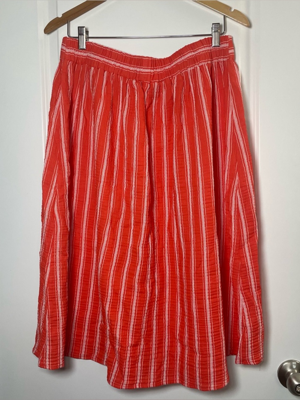 Single Thread Orange Striped Midi Skirt | Button Front | Boho Summer | Size L - Picture 4 of 9